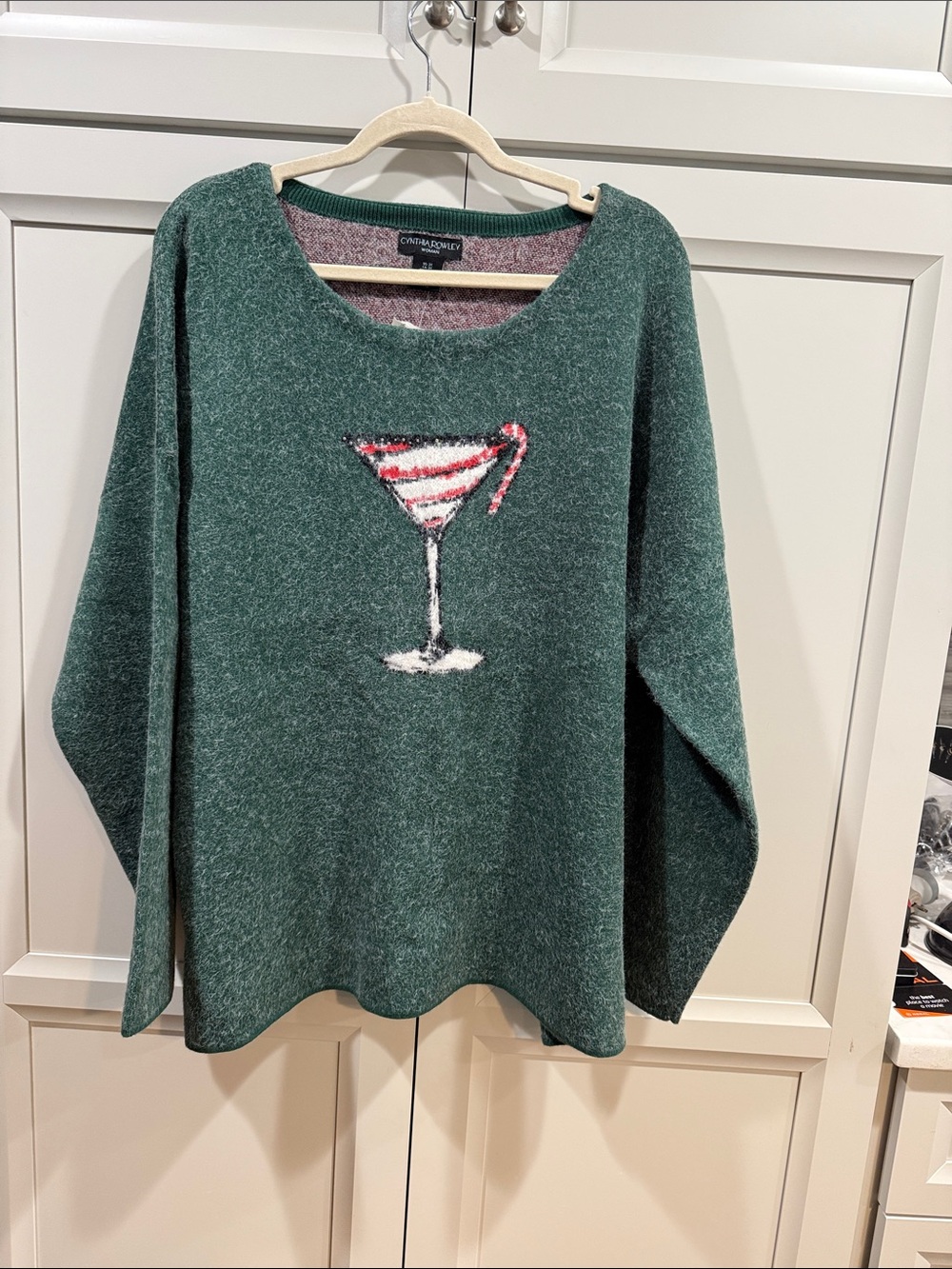 NWT Cynthia Rowley Holiday Peppermint Martini Sequin Knit Sweater Green Plus 3X